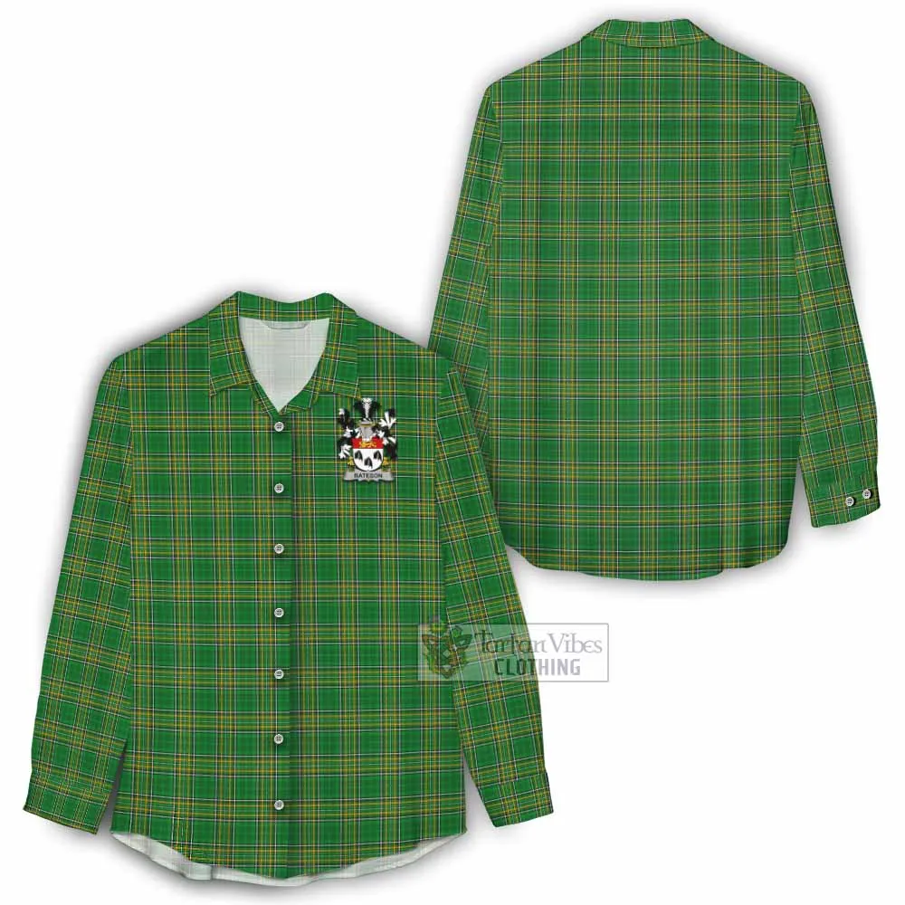 Bateson Irish Clan Tartan Women's Casual Shirt with Coat of Arms