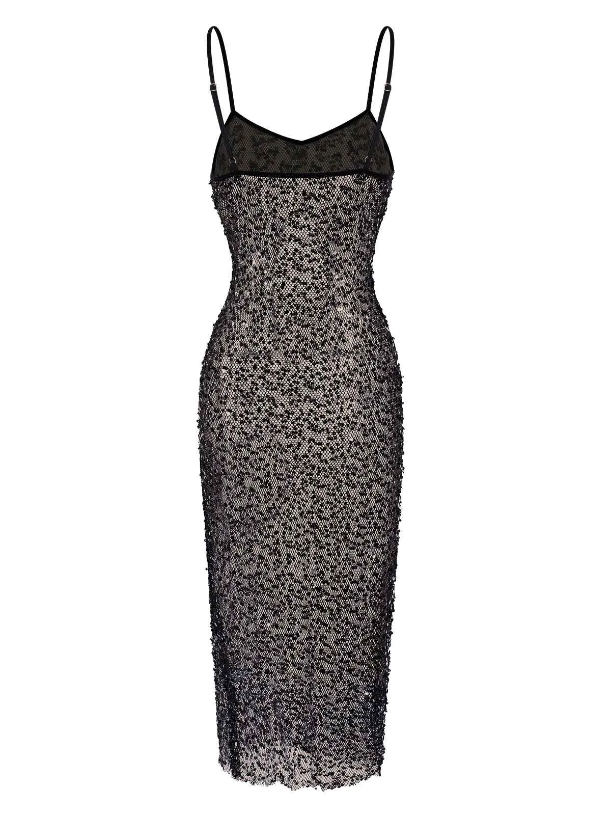 Black 1960s Sequined Spaghetti Straps Dress