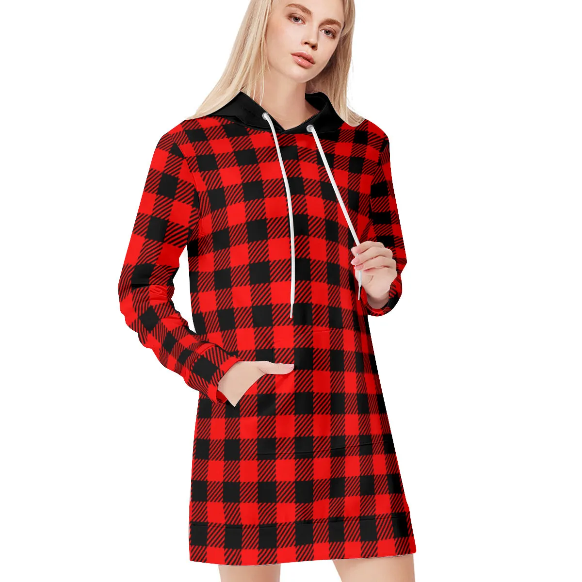 Black & Red Checkered Sweatshirt Dress