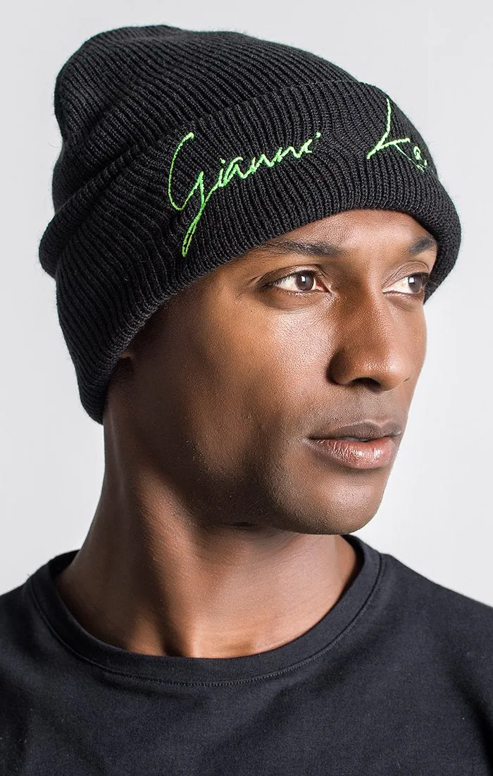 Black Beanie With Neon Green GK Signature Logo