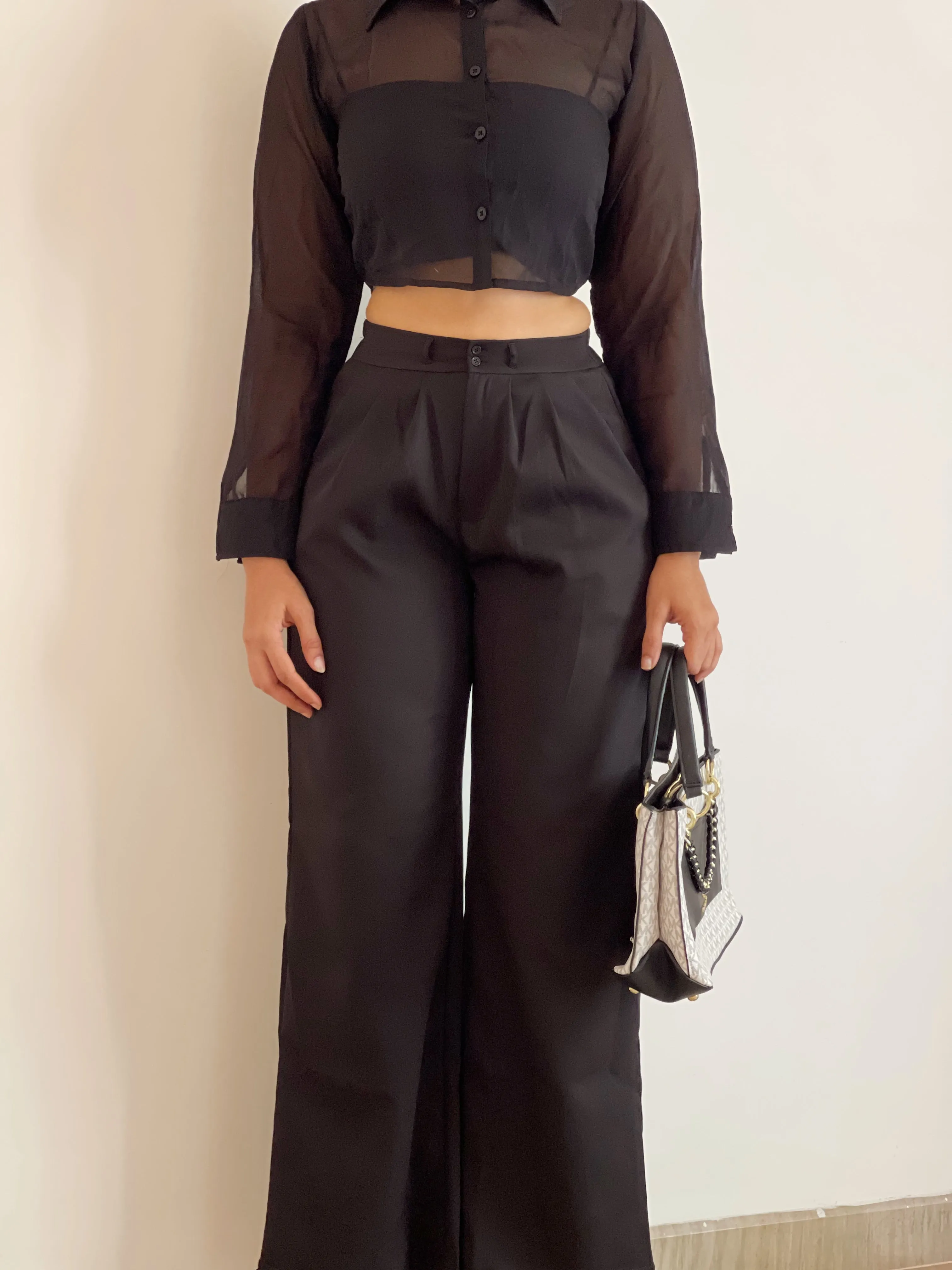 Black korean pleated pants