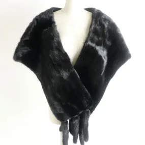 Black Mink Fur Shawl with Tassels