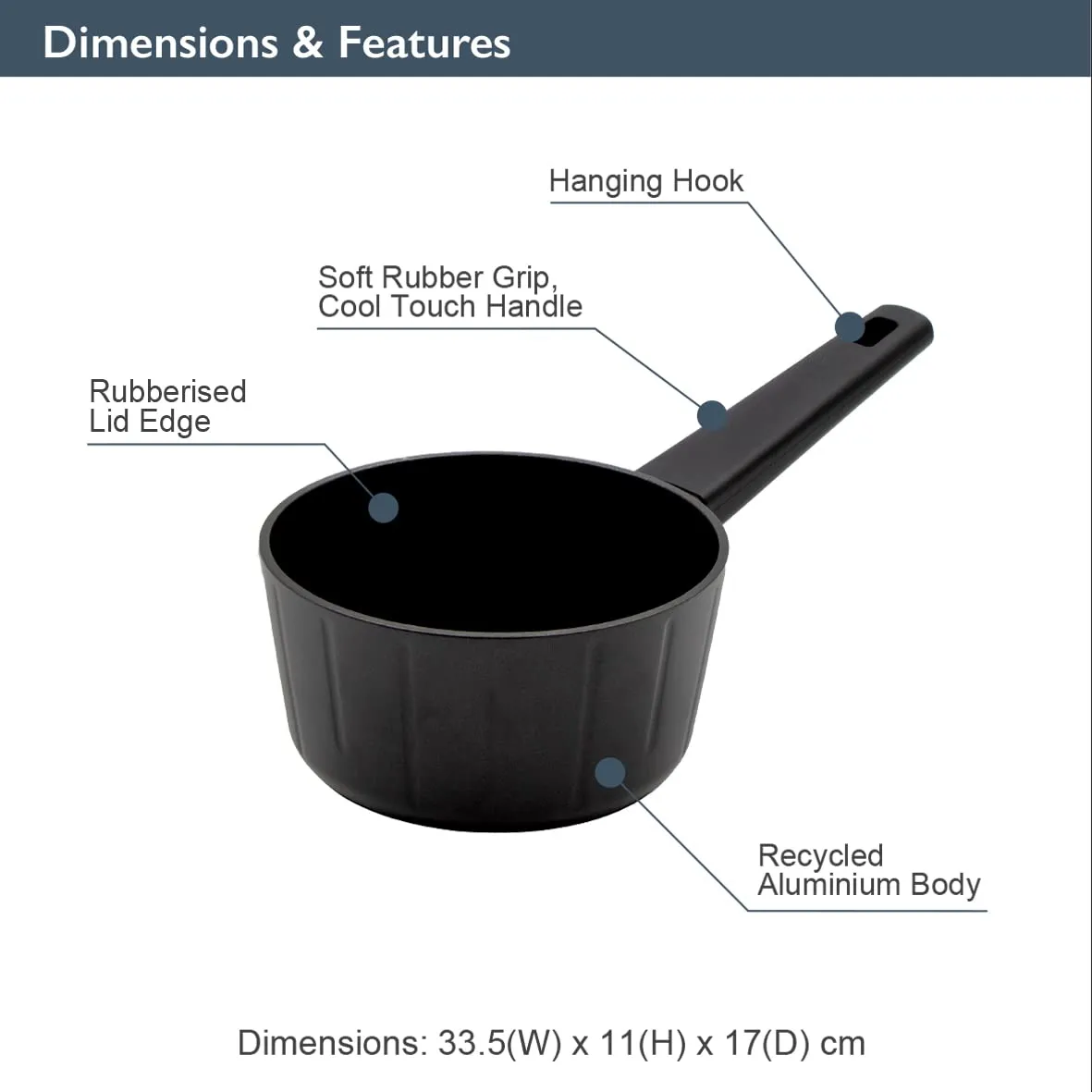 Blackmoor 67379 Neuvo 16cm Saucepan/All Hob Types Incl. Induction, Gas, Electric/Non-Stick 5-Layer Cookware/Recycled Body and Soft Touch Handle