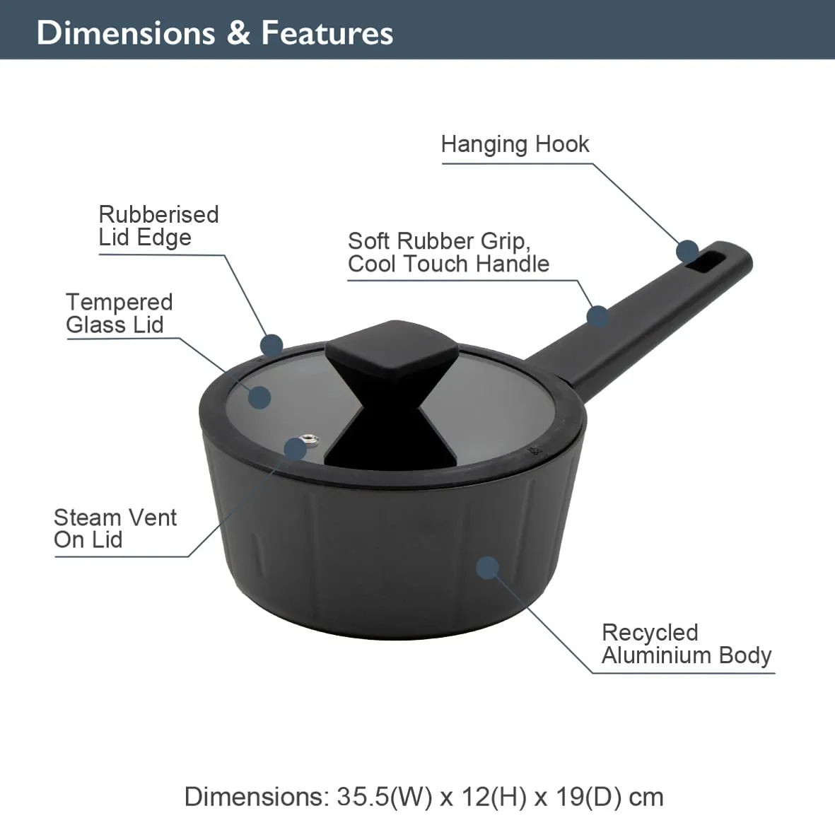 Blackmoor 67389 Neuvo 18cm Saucepan with Lid/All Hob Types Incl. Induction, Gas, Electric/Non-Stick 5-Layer Cookware/Recycled Body and Soft Touch Handle