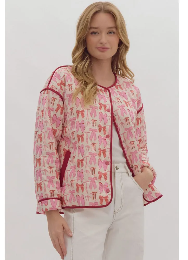 Bow Print Jacket in Pink Multi by Entro