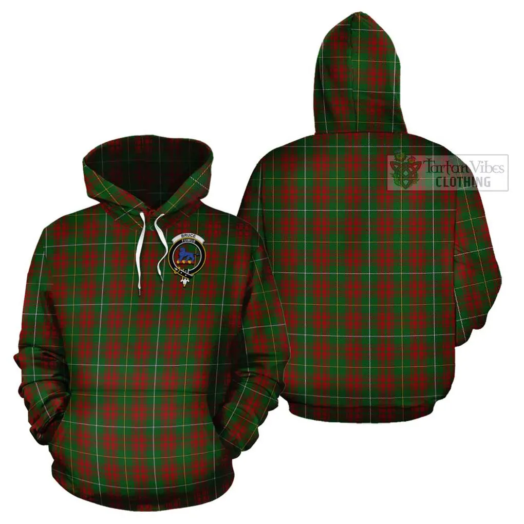 Bruce Hunting Tartan Cotton Hoodie with Family Crest