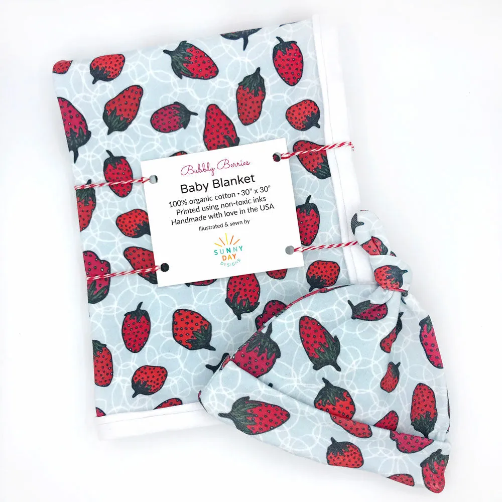 Bubbly Berries Newborn Hat & Blanket Baby Gift Set