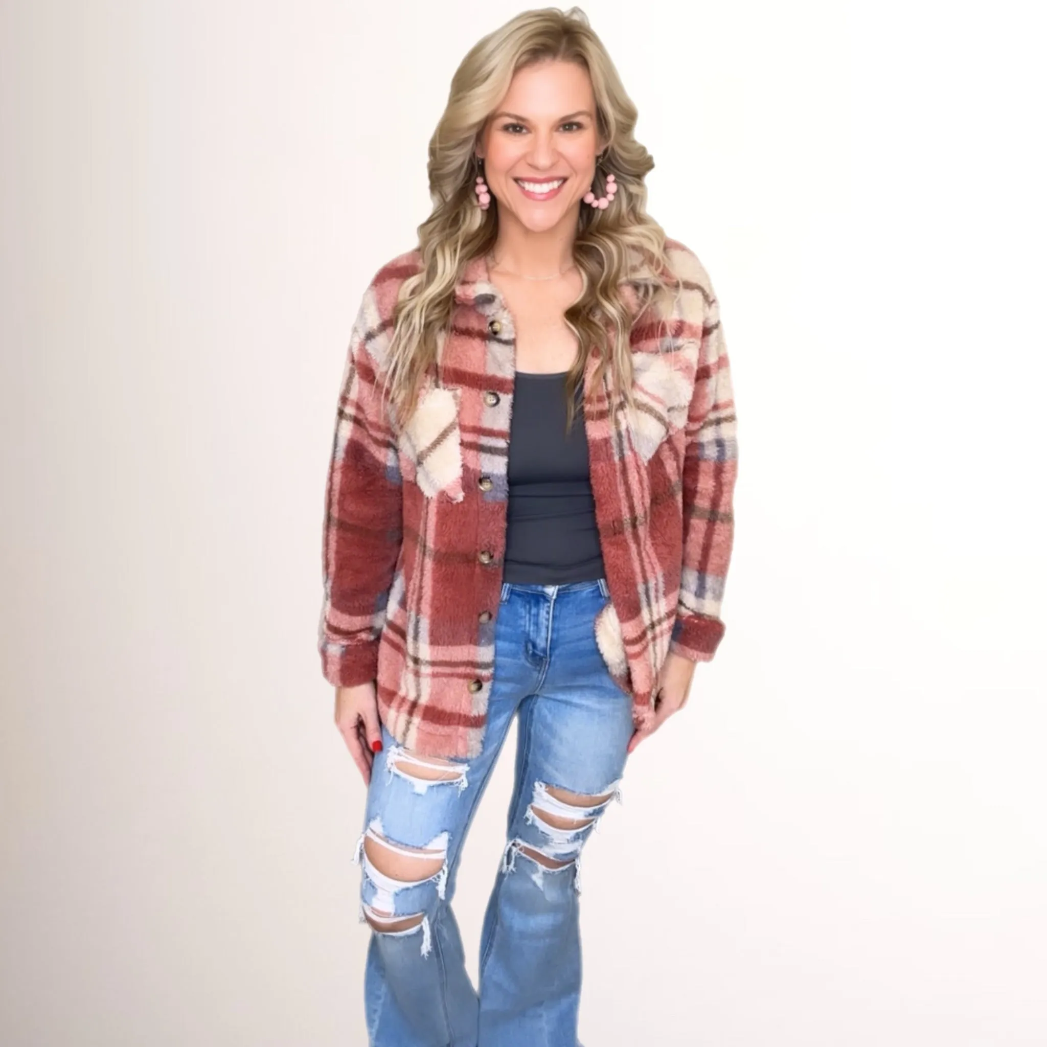 BUFFALO PLAID BUTTON-DOWN FUZZY SHERPA SHACKET