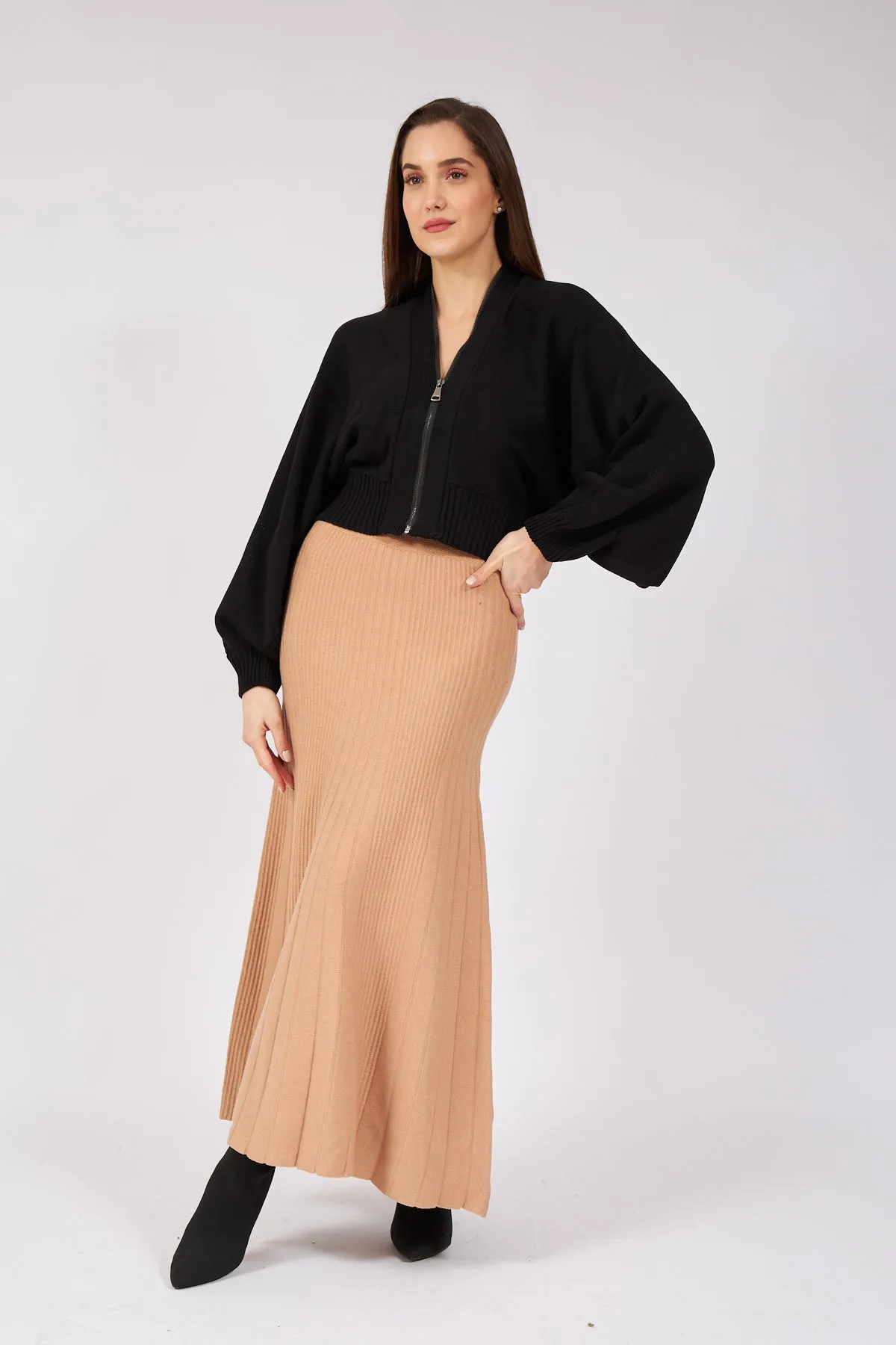 Camel Thick Corduroy Knit Skirt