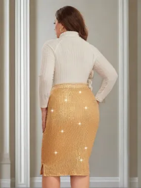 Clasi Plus Size High Waisted Sequined Pencil Skirt