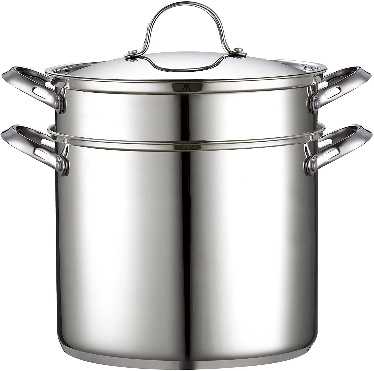 Cooks Standard Pasta Pot 18/10 Stainless Steel 12 Quart, Spaghetti Cooker Steamer Stock Pot Multipots with Strainer Insert, Stainless Steel Lid, 4-Piece Set