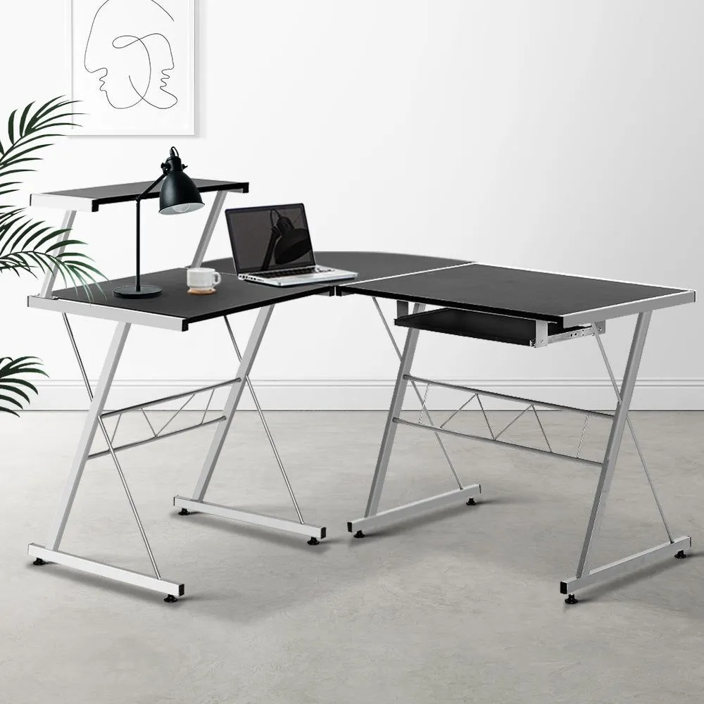 Corner Metal Pull Out Table Desk - Black