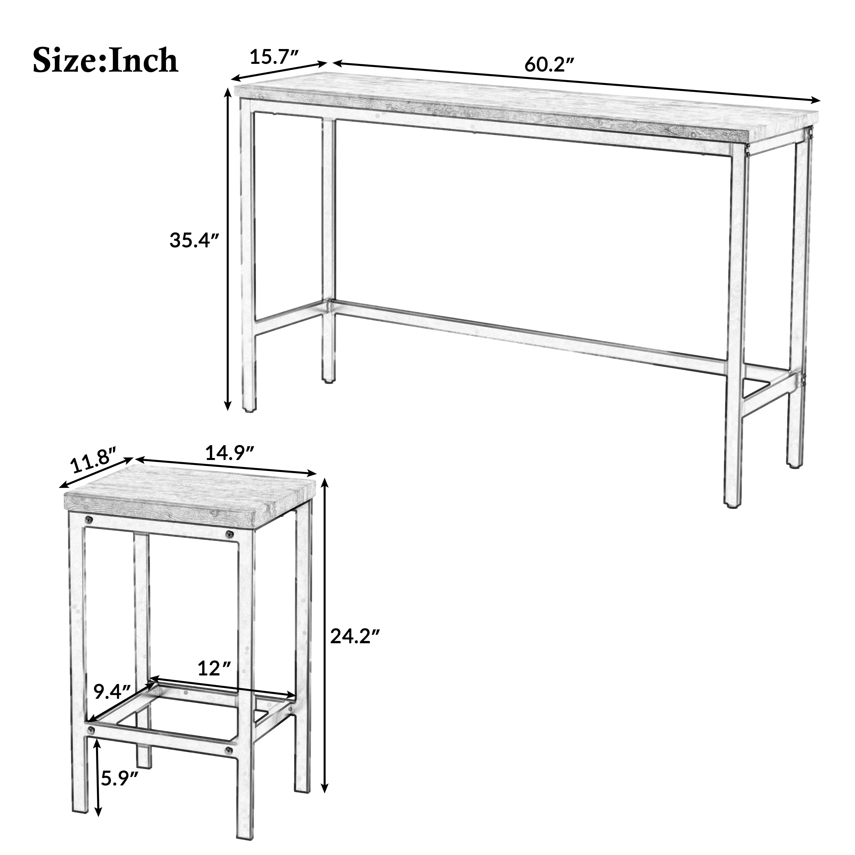 Counter Height Extra Long Dining Table Set with 3 Stools