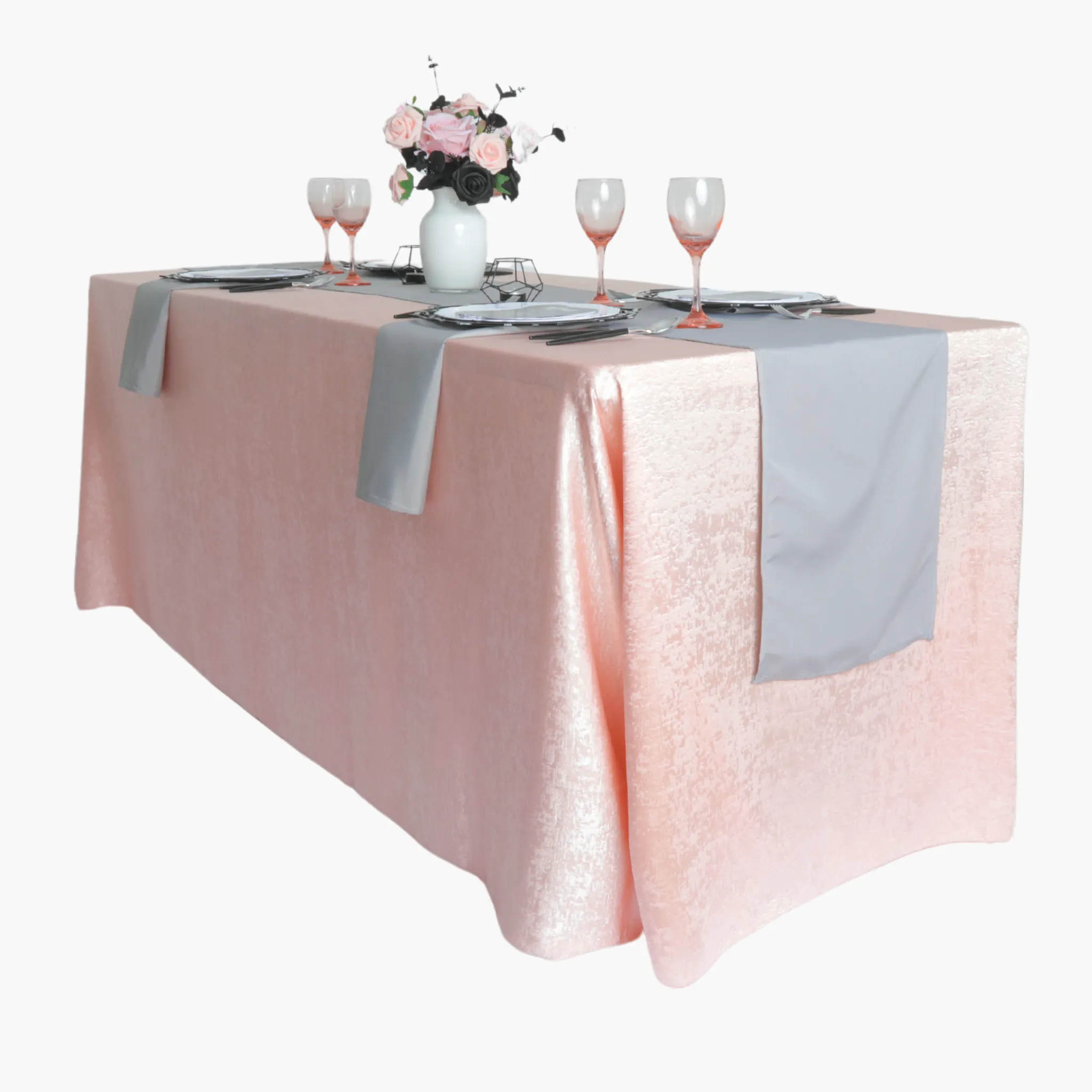 Crinkle Shimmer 90"x132" Rectangular Tablecloth - Blush/Rose Gold