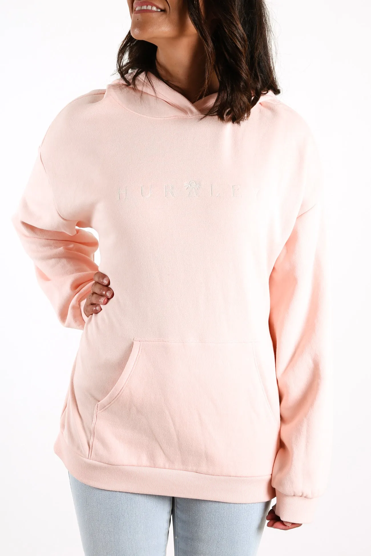 Crossover Oversized Fleece Hoodie Washed Coral