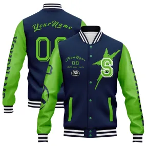 Custom Blue Green Seattle Jacket Bomber Full-Snap Varsity Letterman Personalized Jacket FZ005SX-D020290-27