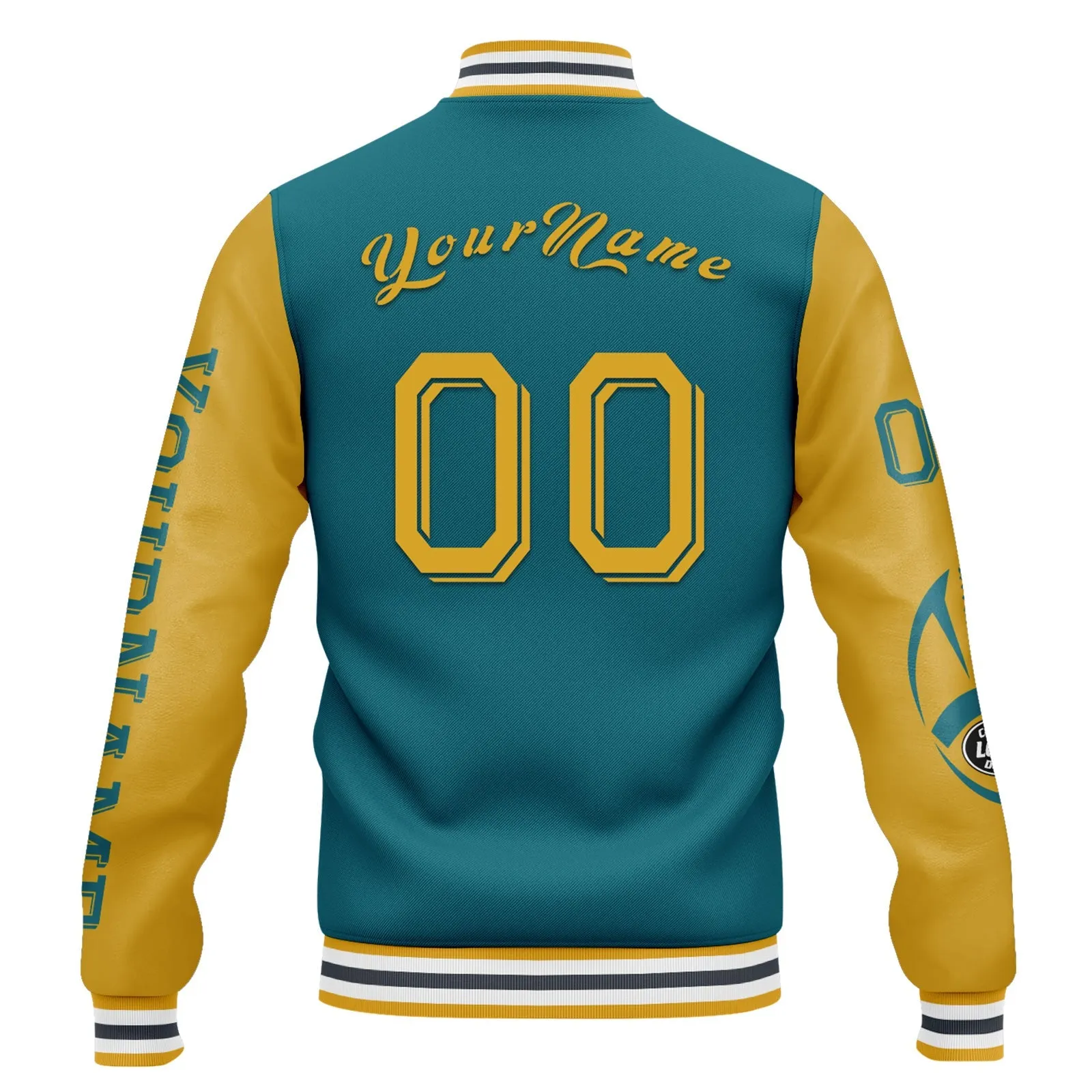 Custom Green Yellow Jacksonville Jacket Bomber Full-Snap Varsity Letterman Personalized Jacket FZ005SX-D020290-16