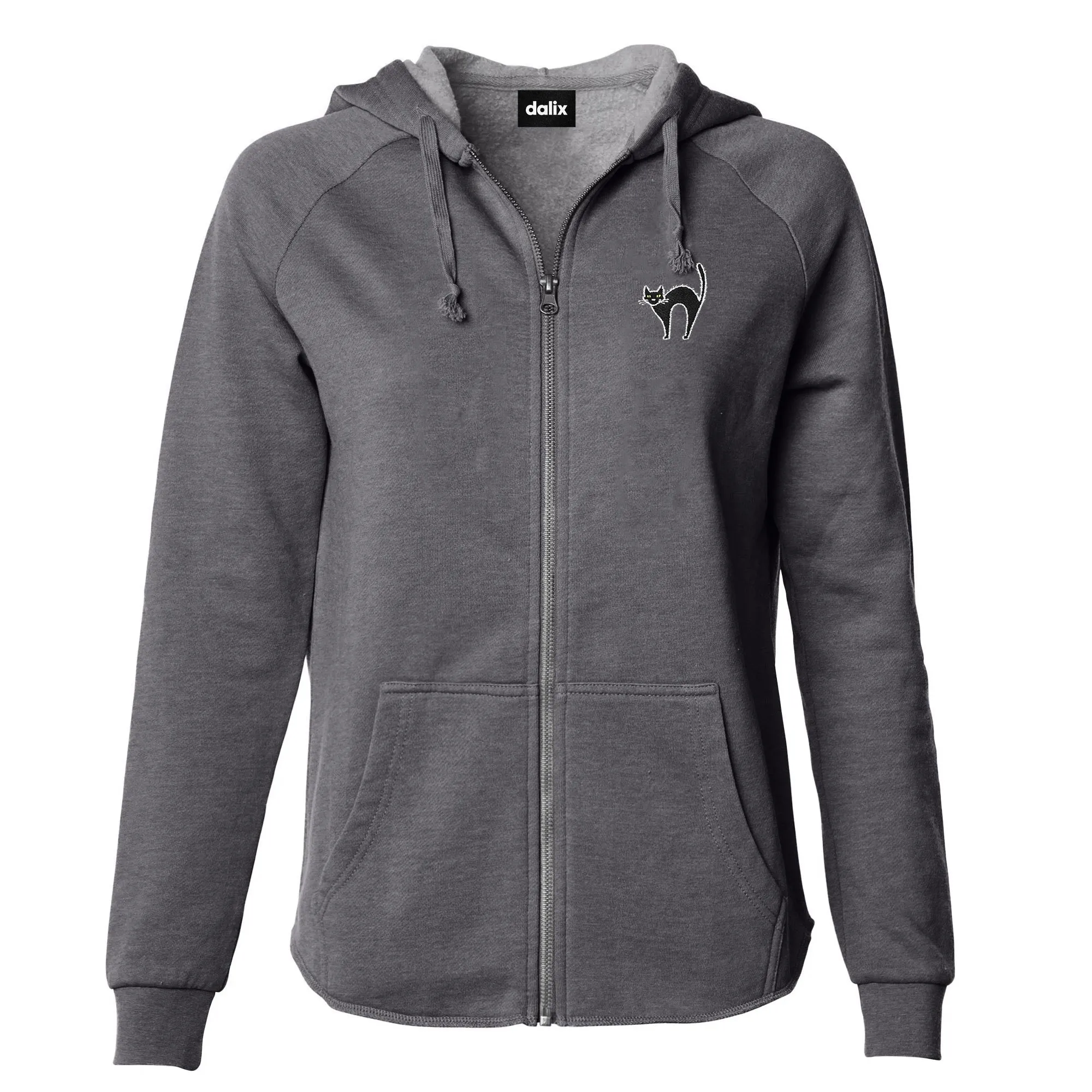 Dalix Black Cat Washed Zip Hoodie