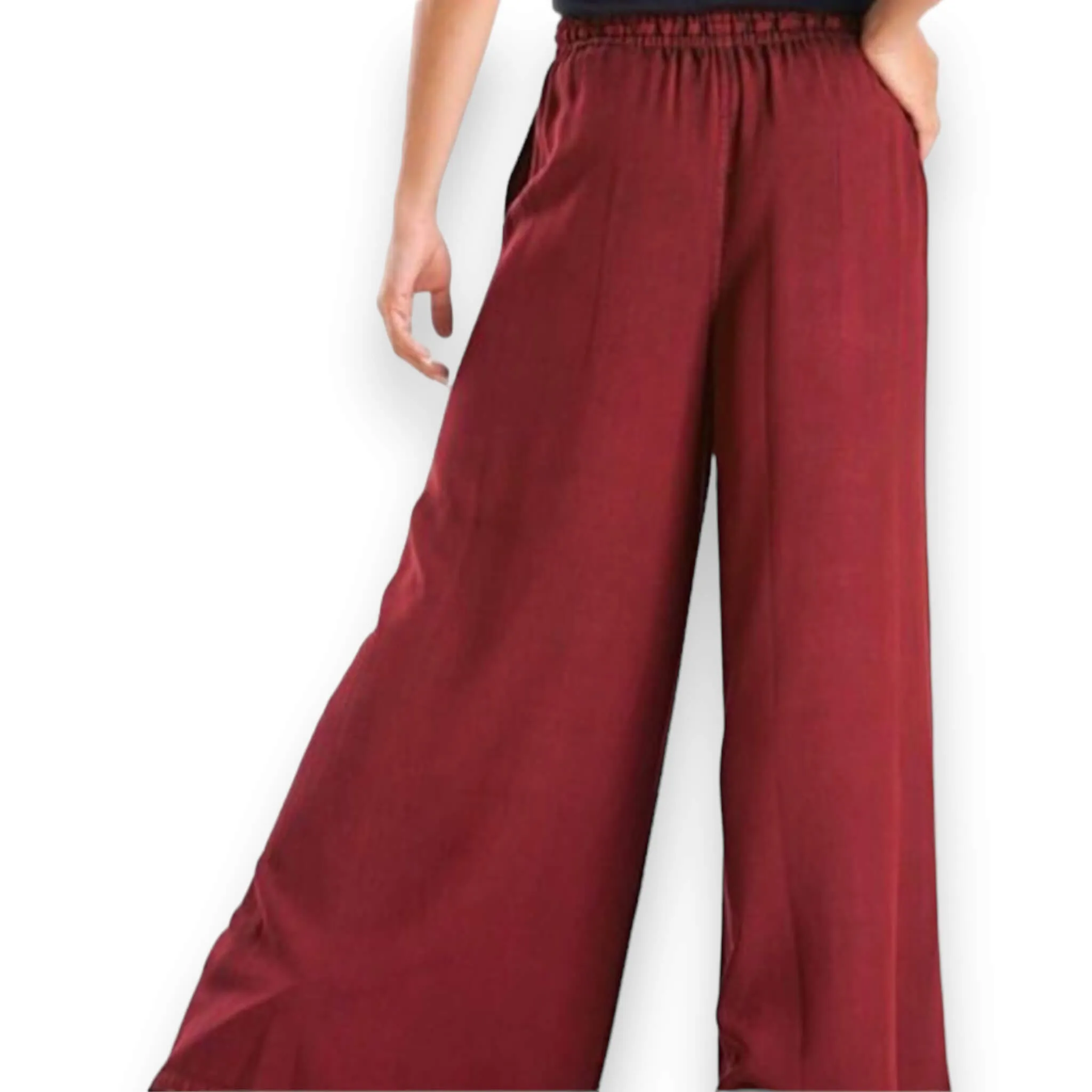 Dark Red Wide Leg Palazzo Pants