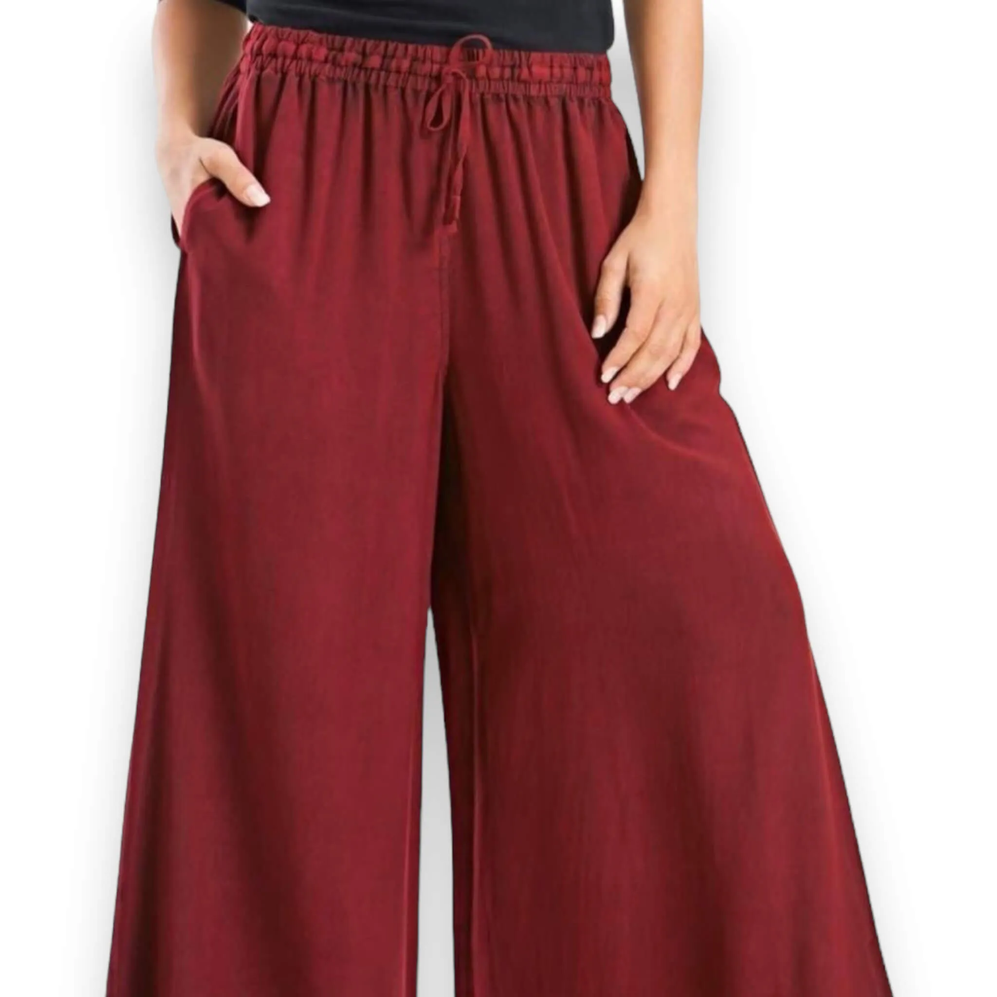 Dark Red Wide Leg Palazzo Pants