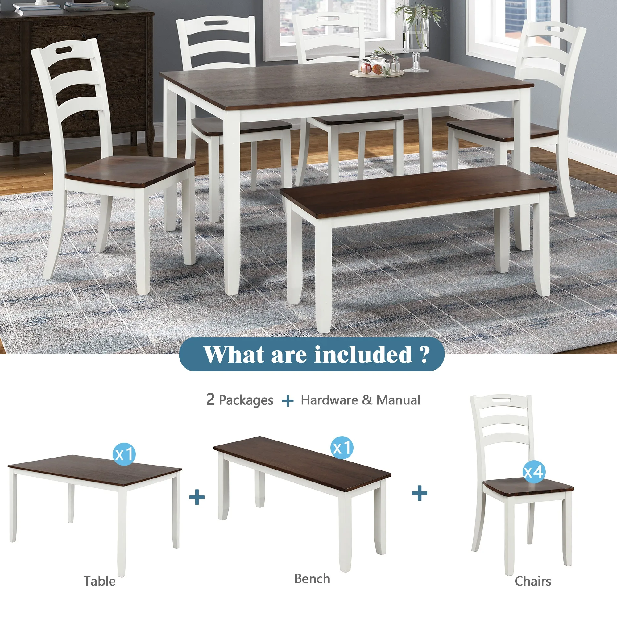 DiPoli 6 Piece Dining Table Set with Bench