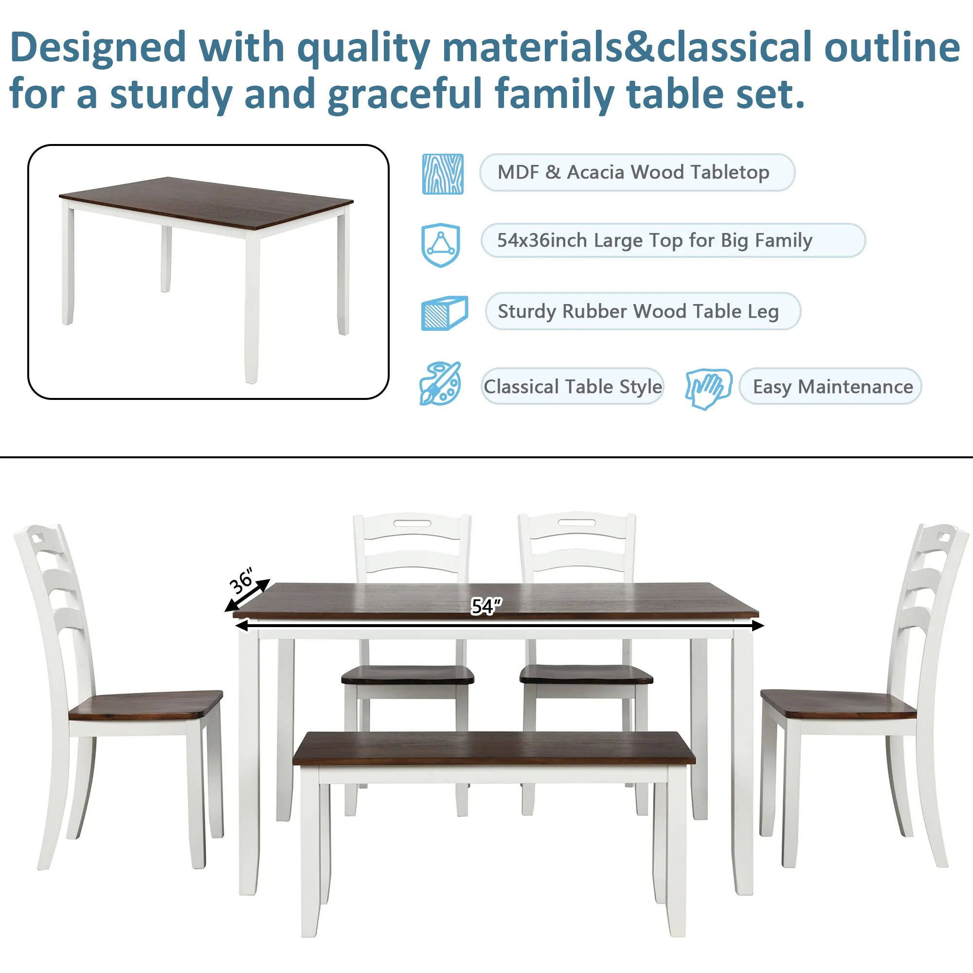 DiPoli 6 Piece Dining Table Set with Bench