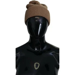 Dolce & Gabbana Elegant Camel Knit Beanie with Fur Accent