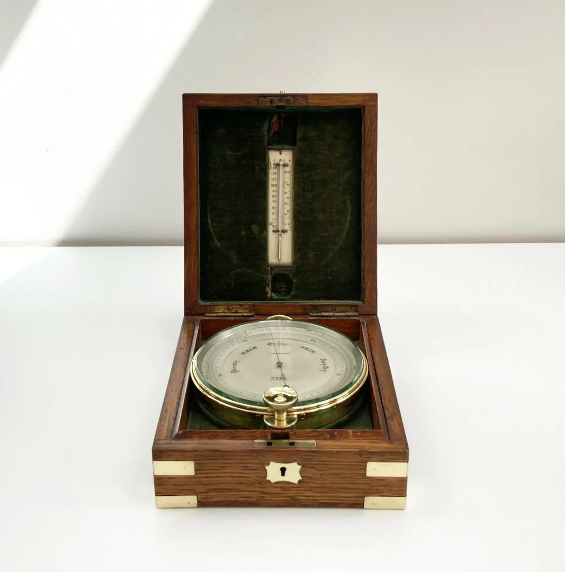 Edwardian Oak Cased Surveyors Aneroid Barometer by Ross London with Early Snooker Award