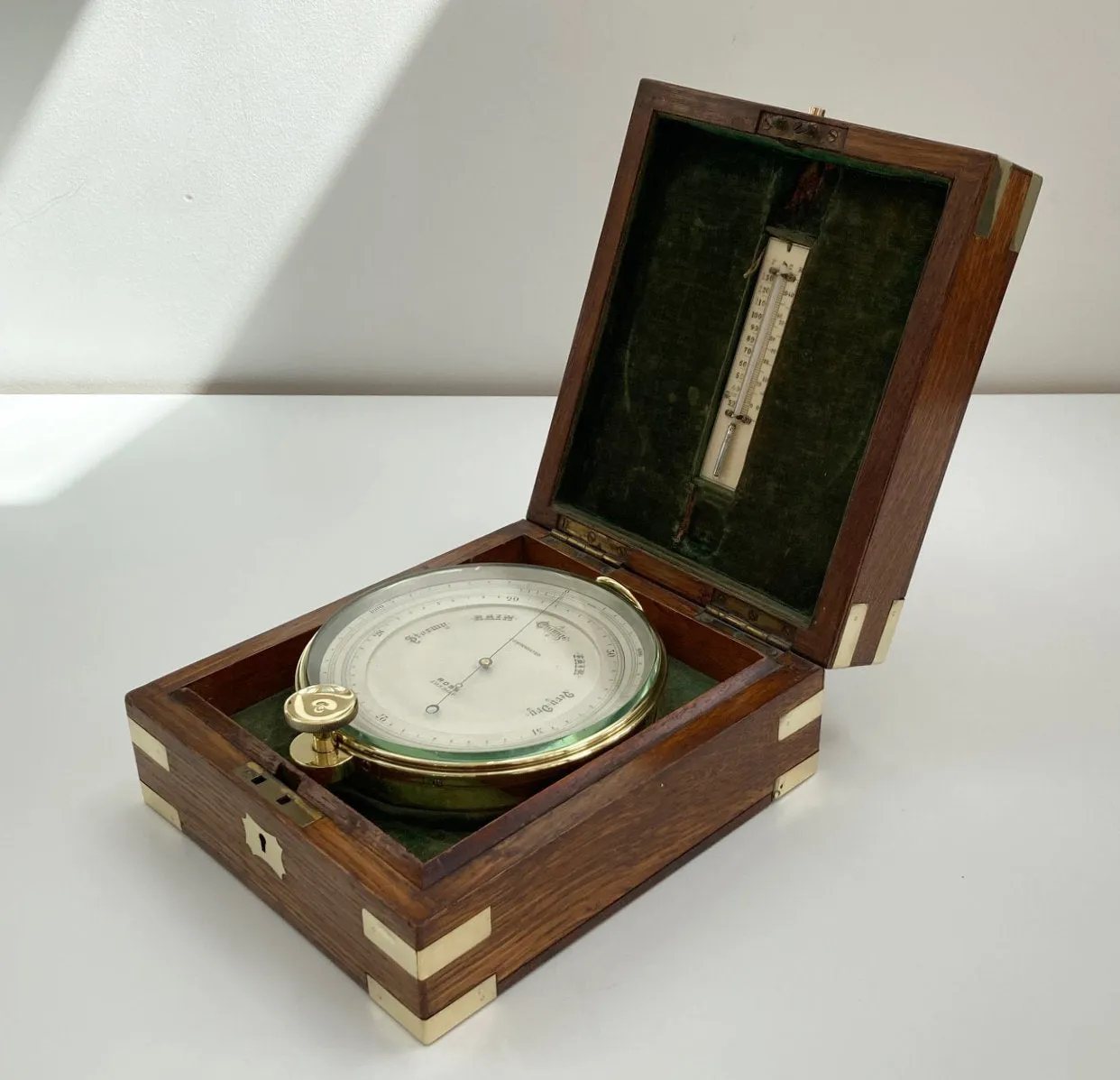 Edwardian Oak Cased Surveyors Aneroid Barometer by Ross London with Early Snooker Award