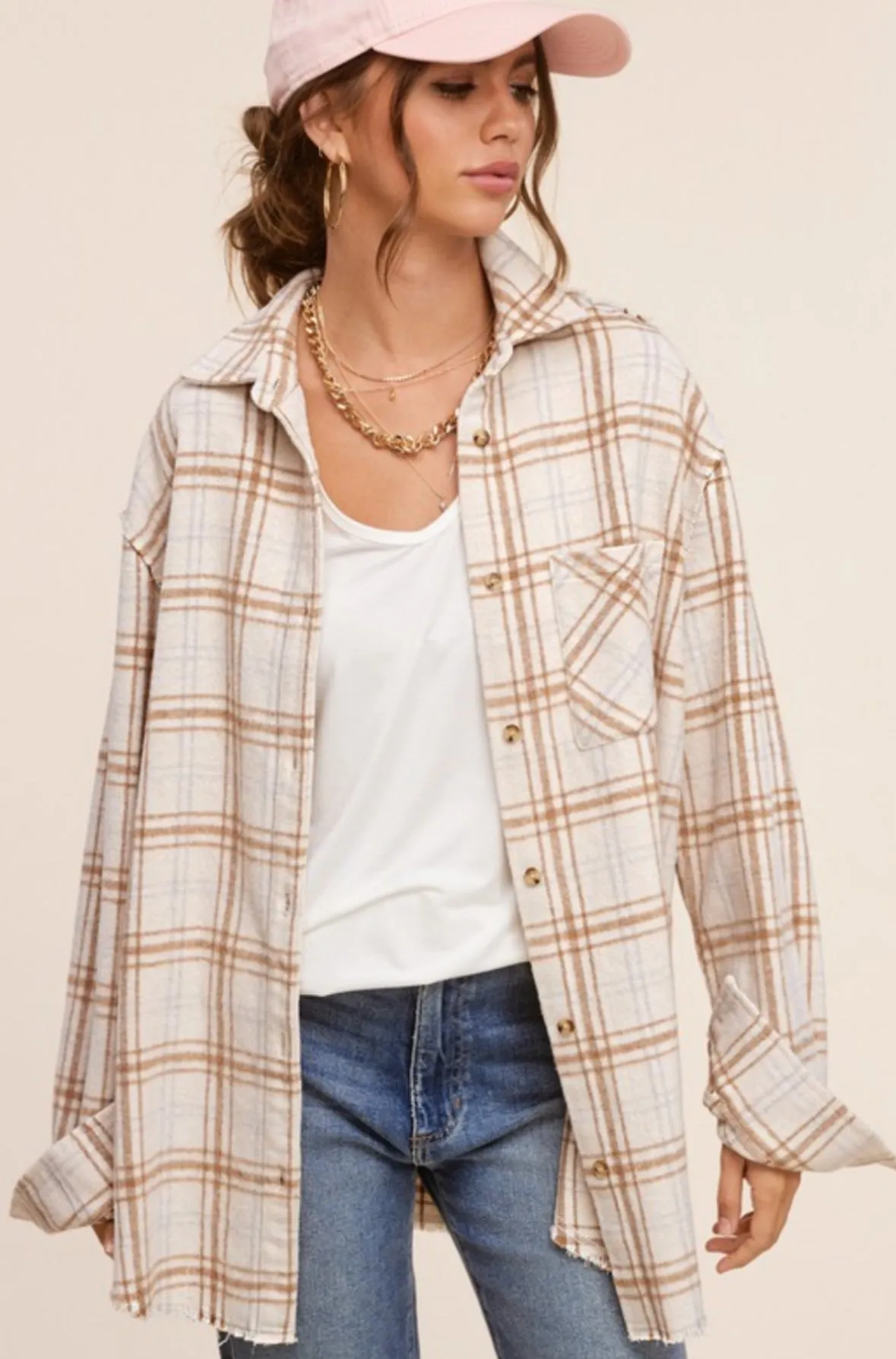 Emmy Plaid Shacket: Cream