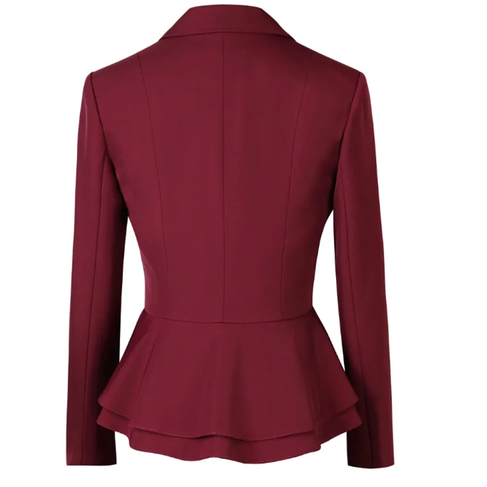 Factory spot wholesale wine red blue black 5XL women&#39;s winter two-piece formal Long Sleeve Ruffle slim fitting suit and pants of