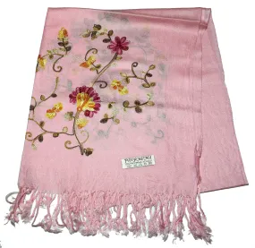 Fair Trade Hand Made Nepal Pashmina Scarf Shawl Embroidered Pink