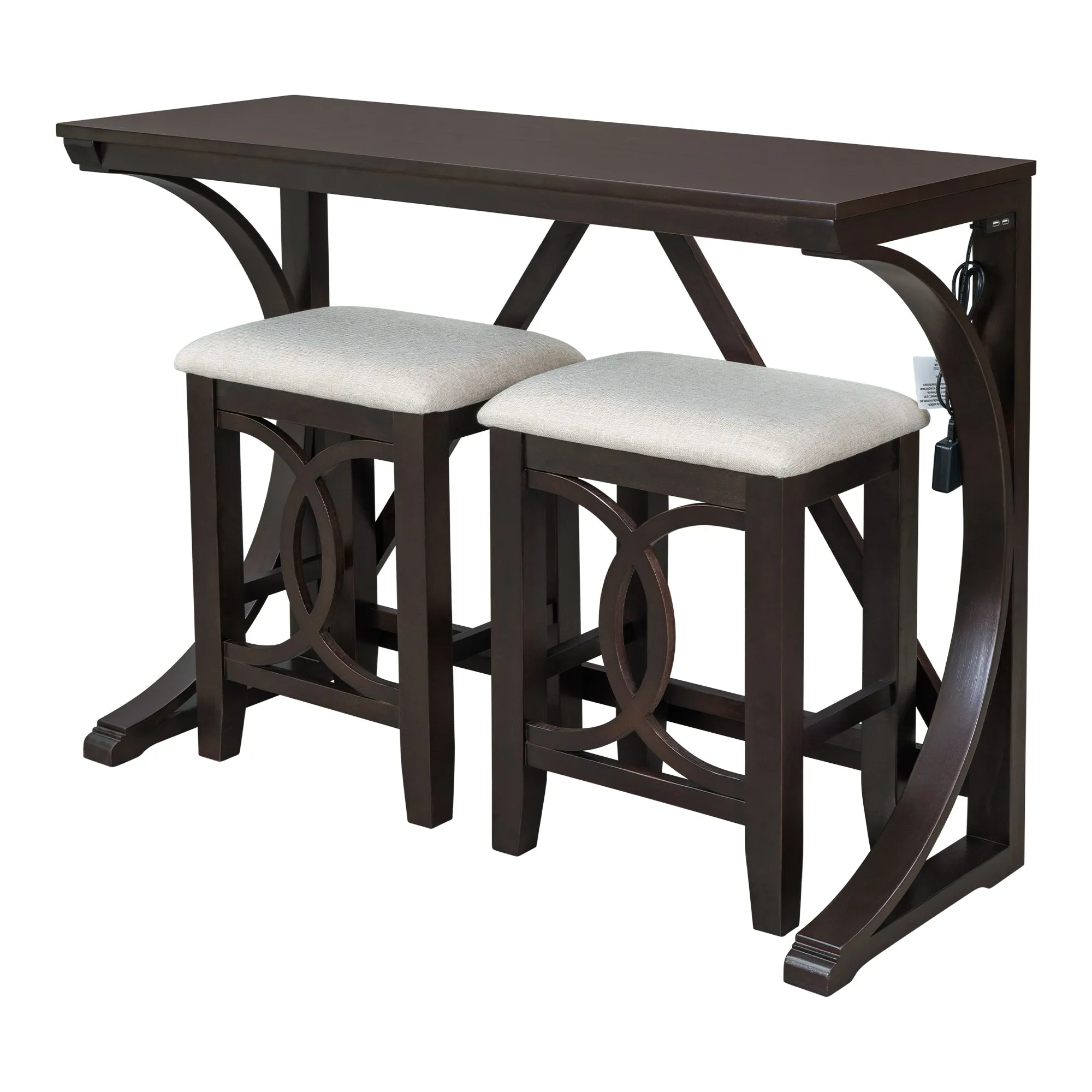 Farmhouse 3-Piece Counter Height Dining Table Set with USB Port