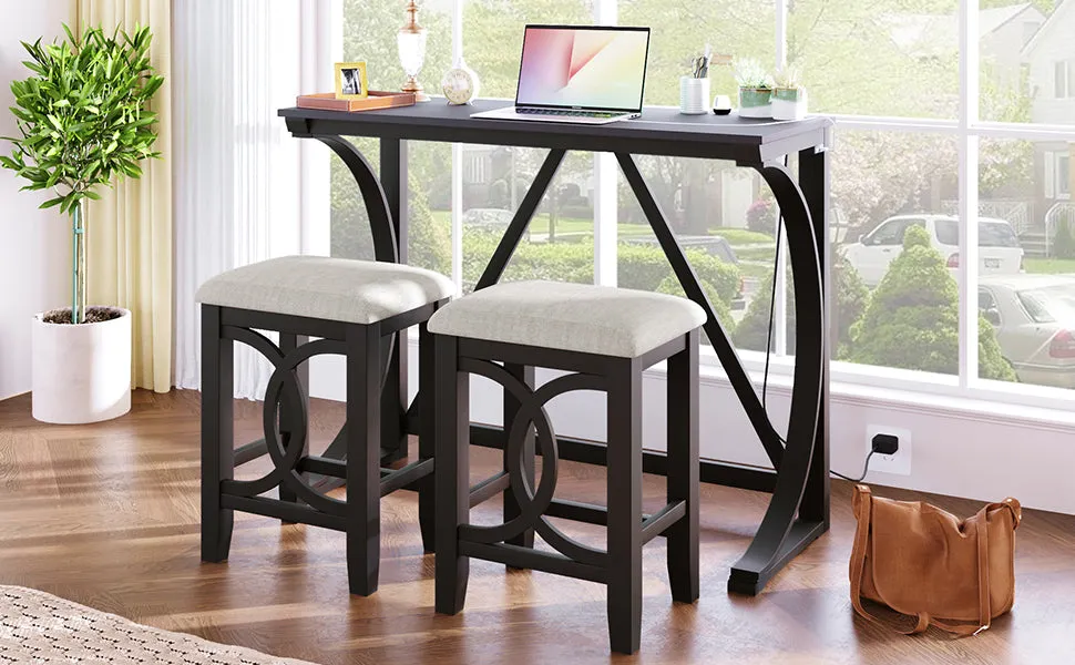 Farmhouse 3-Piece Counter Height Dining Table Set with USB Port