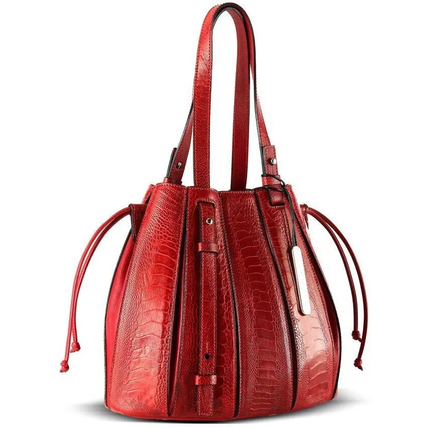 Fern Ostrich Leg Leather Handbag | Red