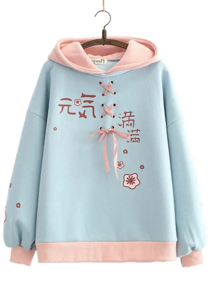 Fleece Thick Women Hooded Sweatshirt Winter Casual Loose Long Sleeve Letter Print Hoodies Female Plus Velvet Pullover