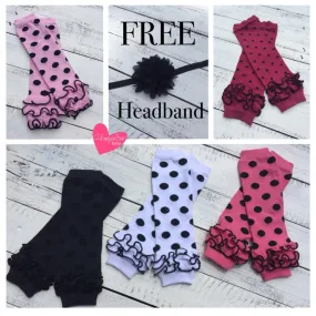 FREE HEADBAND - Black polka dot leg warmers