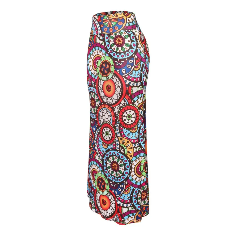 Funki Buys | Skirts | Women's Colorul Print Long Stretch Skirt