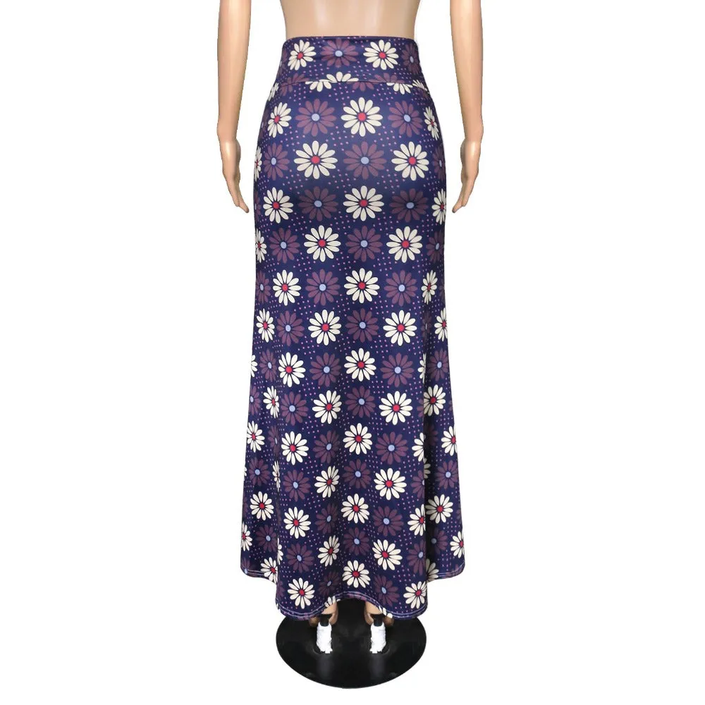 Funki Buys | Skirts | Women's Colorul Print Long Stretch Skirt