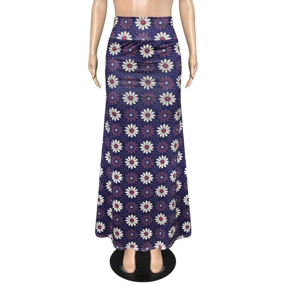 Funki Buys | Skirts | Women's Colorul Print Long Stretch Skirt