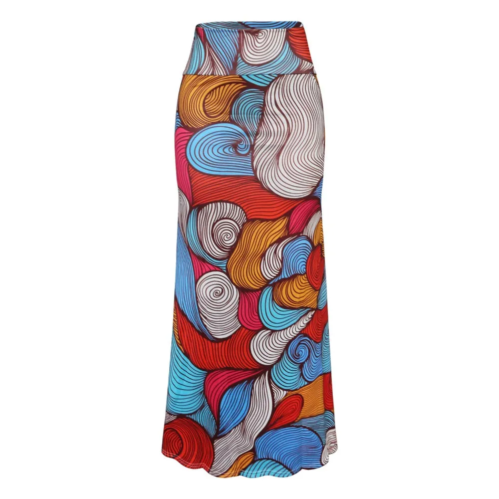 Funki Buys | Skirts | Women's Colorul Print Long Stretch Skirt