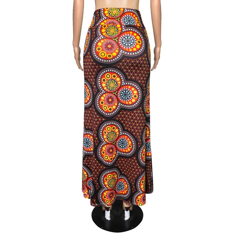 Funki Buys | Skirts | Women's Colorul Print Long Stretch Skirt