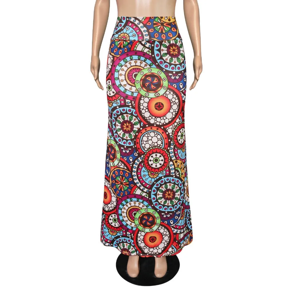 Funki Buys | Skirts | Women's Colorul Print Long Stretch Skirt