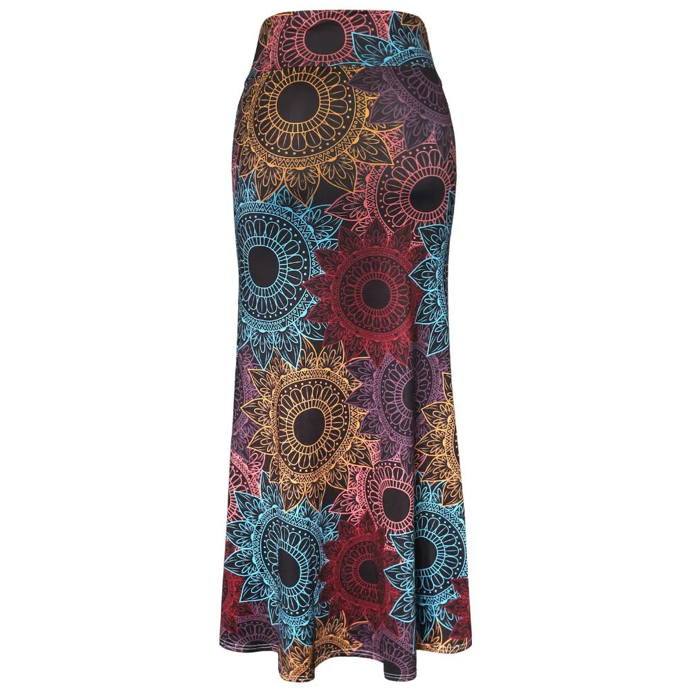 Funki Buys | Skirts | Women's Colorul Print Long Stretch Skirt