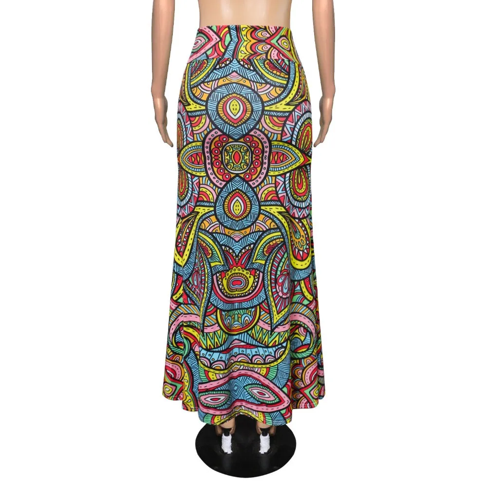 Funki Buys | Skirts | Women's Colorul Print Long Stretch Skirt