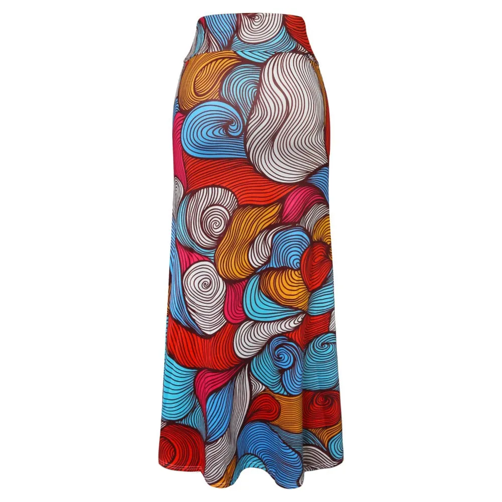 Funki Buys | Skirts | Women's Colorul Print Long Stretch Skirt