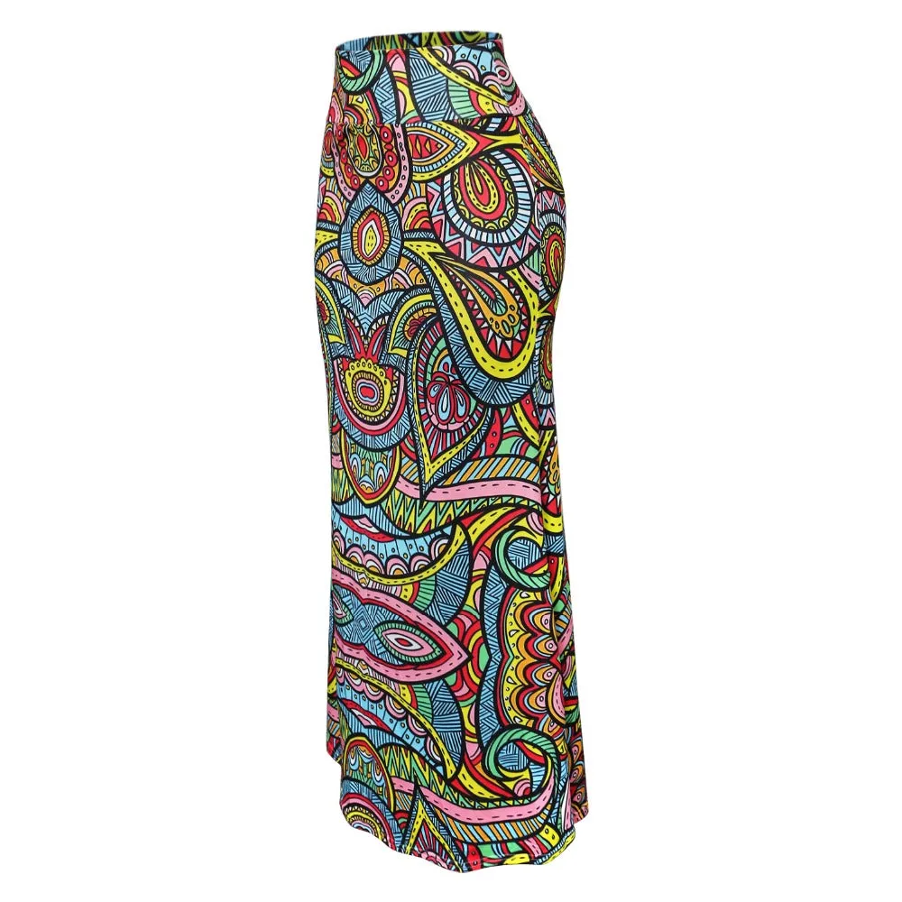 Funki Buys | Skirts | Women's Colorul Print Long Stretch Skirt