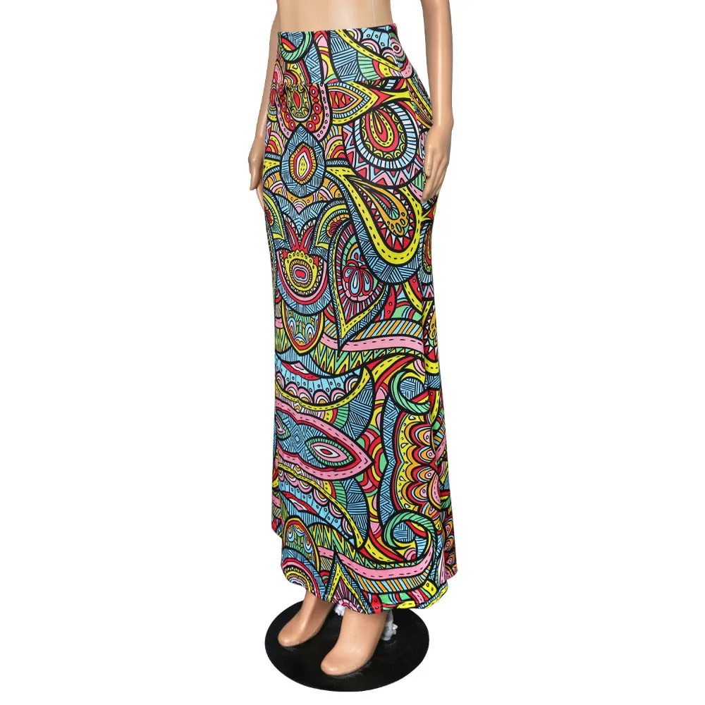 Funki Buys | Skirts | Women's Colorul Print Long Stretch Skirt