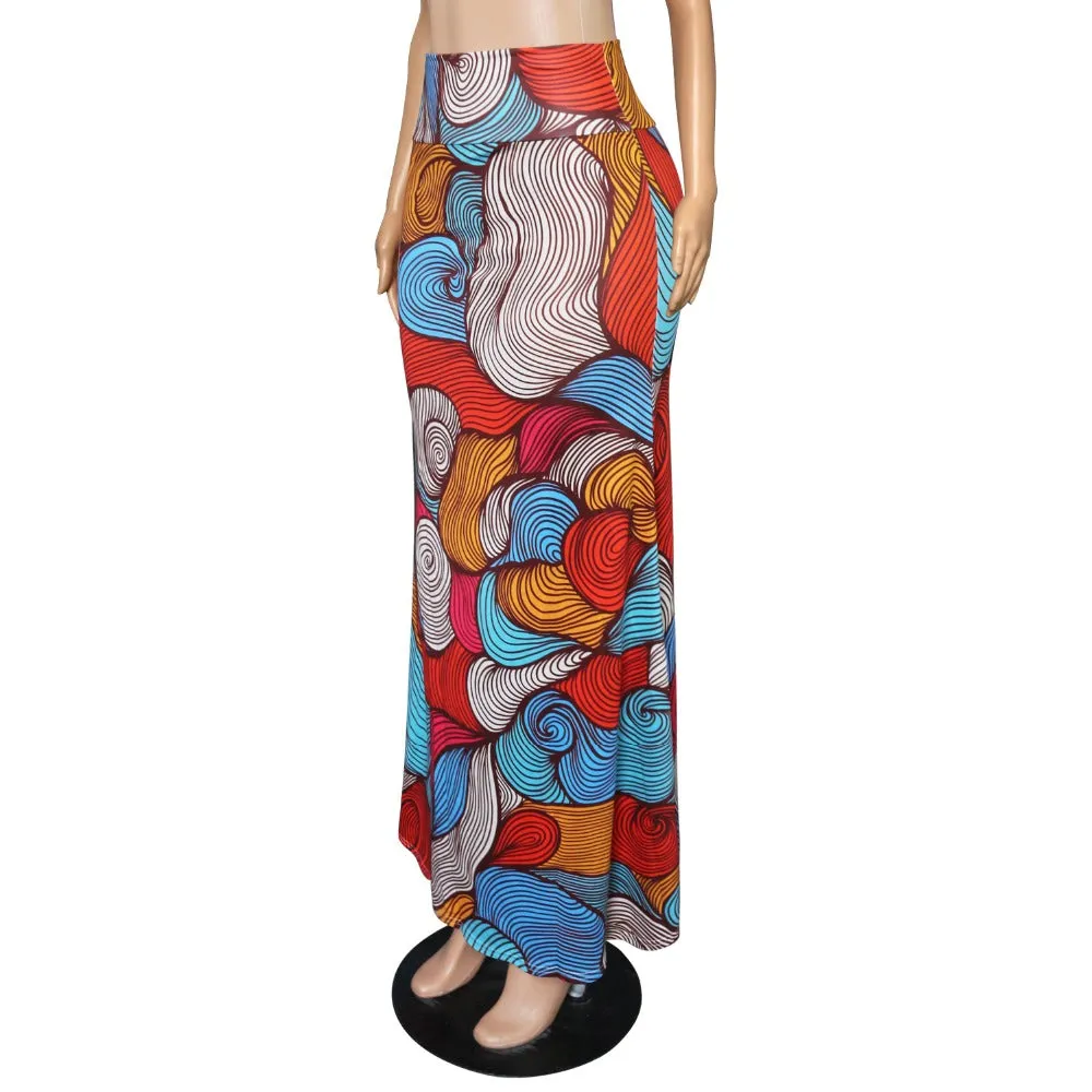 Funki Buys | Skirts | Women's Colorul Print Long Stretch Skirt