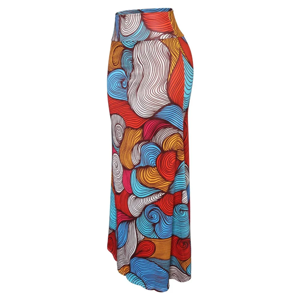 Funki Buys | Skirts | Women's Colorul Print Long Stretch Skirt